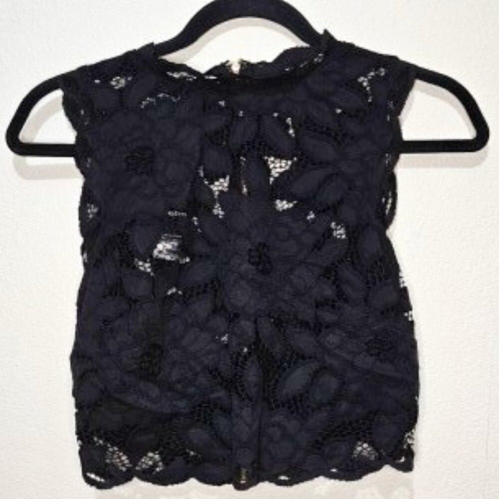 black lace zip up crop top tank top